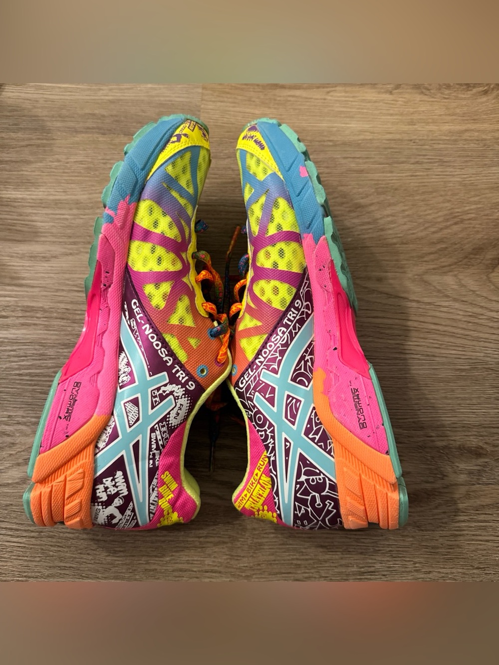 ASICS GEL NOOSA TRI 9 Ladies YELLOW PINK BLUE ORANGE TRIATHLON SHOES 8 T458N - Picture 9 of 12